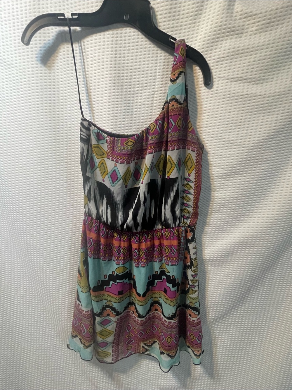 Modern Love One Shoulder Mini Dress Size Small Multicolor Boho Tribal Print